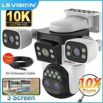 LS VISION 20MP Outdoor WiFi6 Camera 10X Zoom Three Screen Home Surveillance Cam 720° PTZ Auto Tracking IP66 Security Camera CCTV 1
