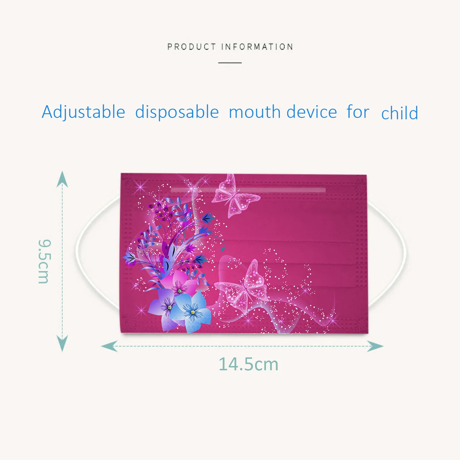 50pcs Disposable Children's Mask Cartoon Butterfly Pattern Printed Mouth Mask For Kids Girl 3 Layer Disposable Mask Child 6