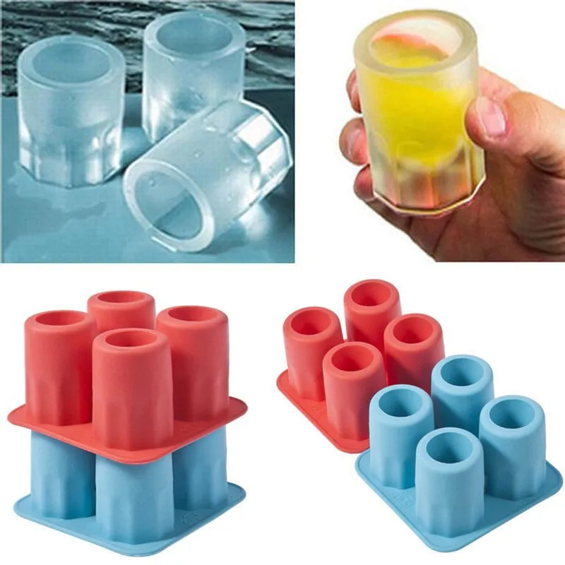 4 Grids Ice Cube Tray Cup-shaped Silicone Mold Shot Glasses Ice