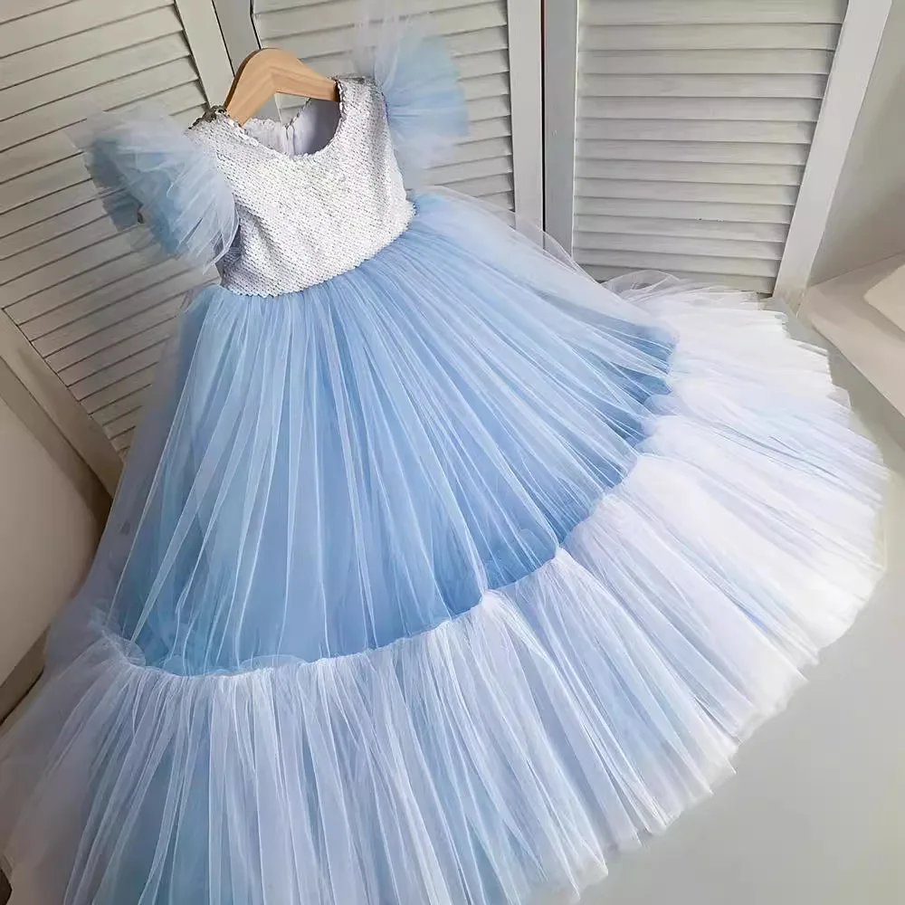 Baby Girls Sequins Elegant Princess Rainbow Dress For Kids Wedding Party Ruffles Christening Gown Infant Birthday Formal Vestido
