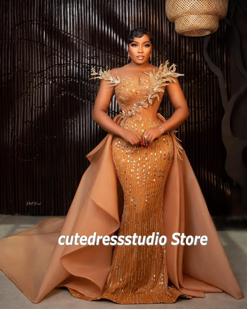 

Праздничные платья со съемным шлейфом Aso Ebi, свадебные платья с бисером и кристаллами, вечерние платья с блестками, платье-Русалка для выпускного вечера