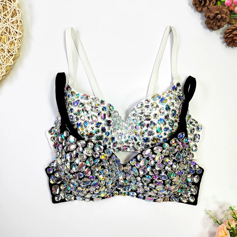 

SsTss Luxury Colorful Rhinestone Details Corset Bustier Bra for Women Sexy Night Club Party Short Tank Top Push Up Skinny Camis