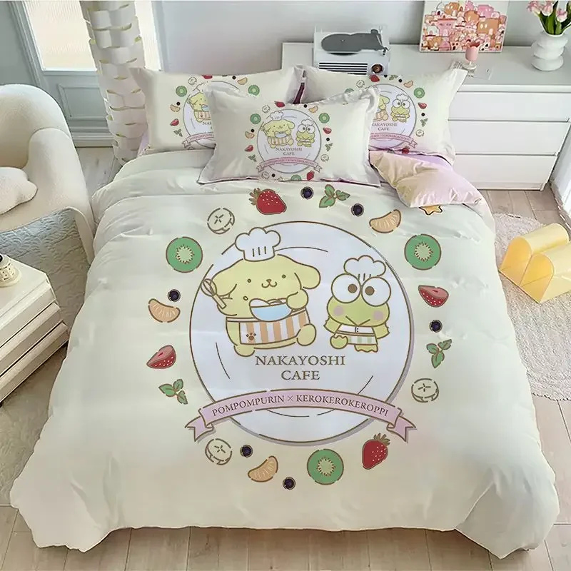 thumbnail image 1 of Nuevo y creativo juego de colcha de sábanas para dormitorio de niña con estampado Digital de pompón Purin de dibujos animados de tres piezas que no se decolora, 1 of 5