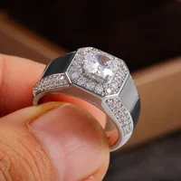 Luxury 925 Sterling Silver Men AAA Crystal Zircon Stone Wedding Ring Brilliant Noble Engagement Engage Party Plata Rings Stamp 4