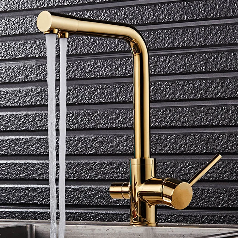 

Filter Kitchen Faucets Gold Black Brass Kitchen Filter Faucets 360 Rotation Hot And Cold Water Mixer Purification Tap