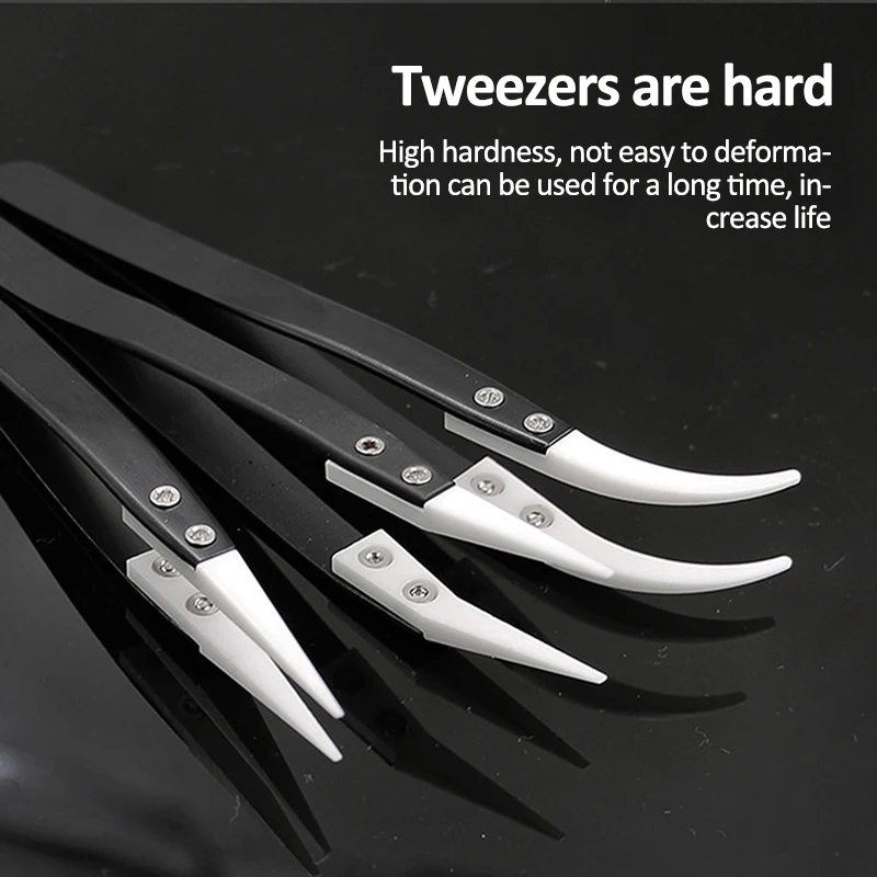 1pc Ceramic Straight Tip Electronic Soldering Tweezer Stainless Steel Handle Tweezer High-Temperature Resistance Rust-proof Tool