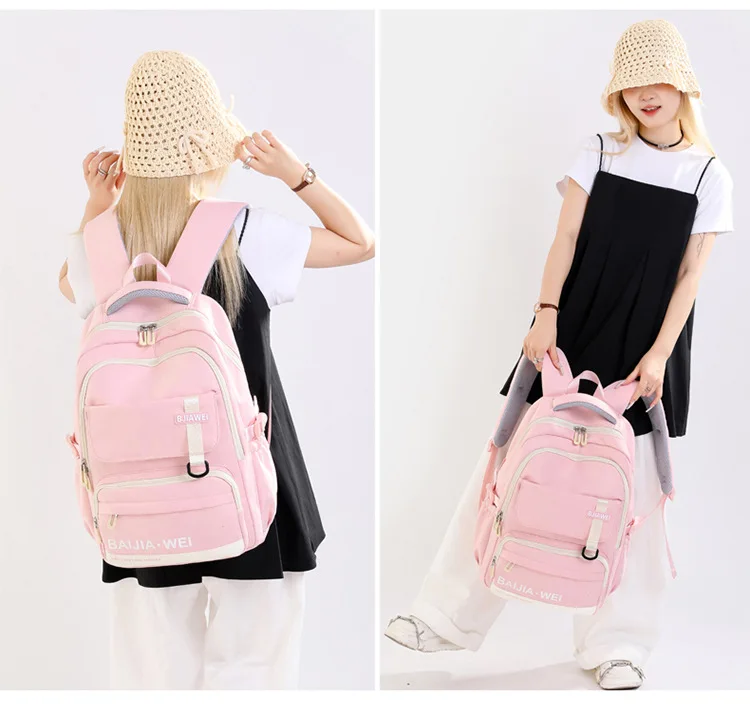 BAIJIAWEI Brand Large Capacity Students Backpack Casual Waterproof Nylon School Bag Fashion Travel College Bag 4
