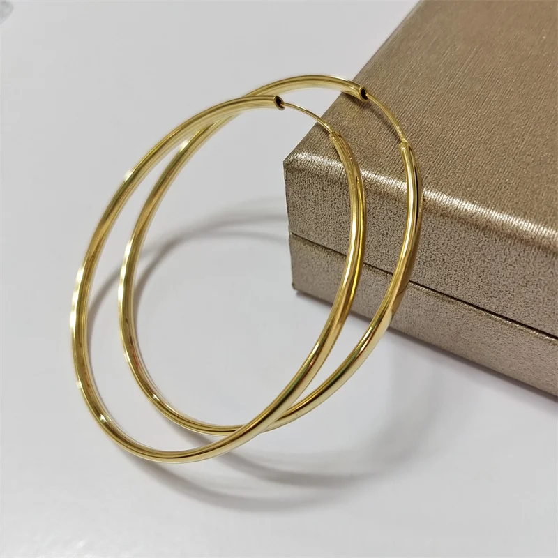 Senlissi - New 18K Gold Plated Hoop Earrings For Women 925 Sterling Silver 3.0mm Fashion Earring Cерьги Kольца 3/4/5/6/7CM - Image 3