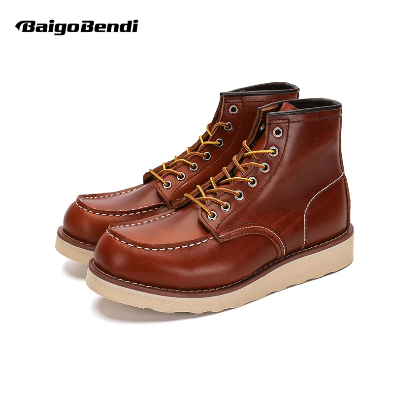 

Classical Men's Soft Leather Tooling Work Boots Retro Lace Up Young Man All-match Casual Shoes Four Seasons