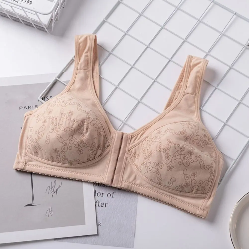 Comfortable Thin Front Button Bra Convenient Widen Straps Women Wireless Bra No Chest Pad Seamless Flower Underwear Women