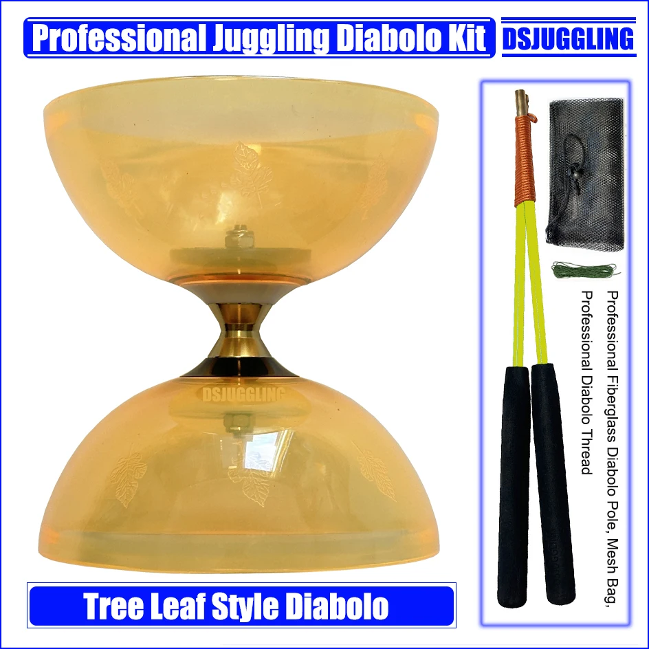 Tree Leaf Magic Juggling Diabolos 3 Or 5 Bearings With Hand-Sticks, Strings, Bag New Chinese Kongzhu Set Packing