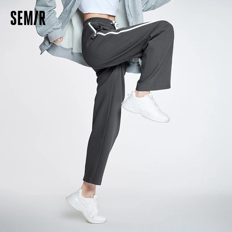semir women jeans cropped pants autumn girls simple style all match small straight pants for women Semir Casual Pants Women Contrast Color Sweatpants 2022 Autumn New Girls Drawstring Wide-Leg Mopping Pants Trend