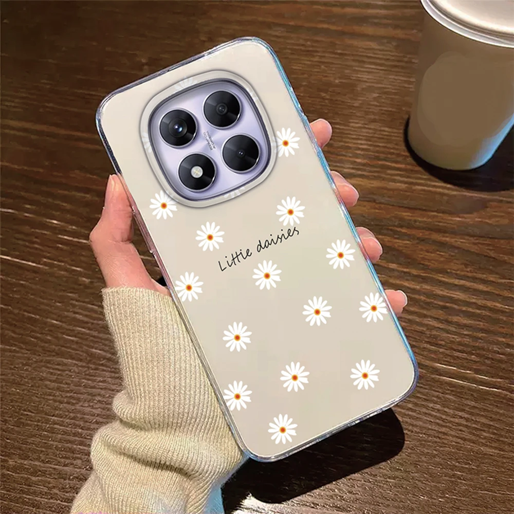Transparent Clear Silicone Phone Case with Rose Flower and Daisy Oil Painting Design