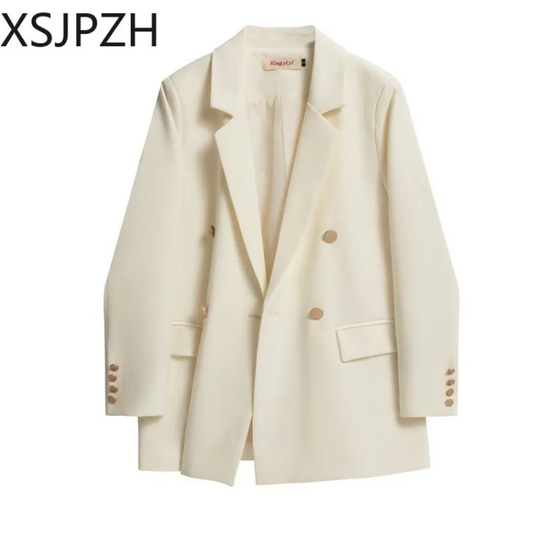 2024 New Spring Summer Fashion Double Breasted Long Sleeve Blazers Women Jackets Office Ladies Long Coats Notched Outerwear