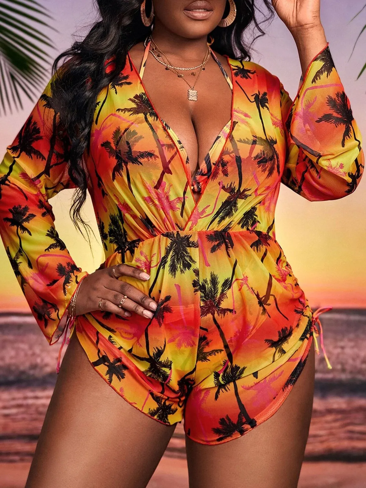 

4XL Plus Size Swimwear Cover Up For Women 2023 Tankini Printing Bikini Swimsuit Beachwear Three Piece Set Bathing Suit Monokini