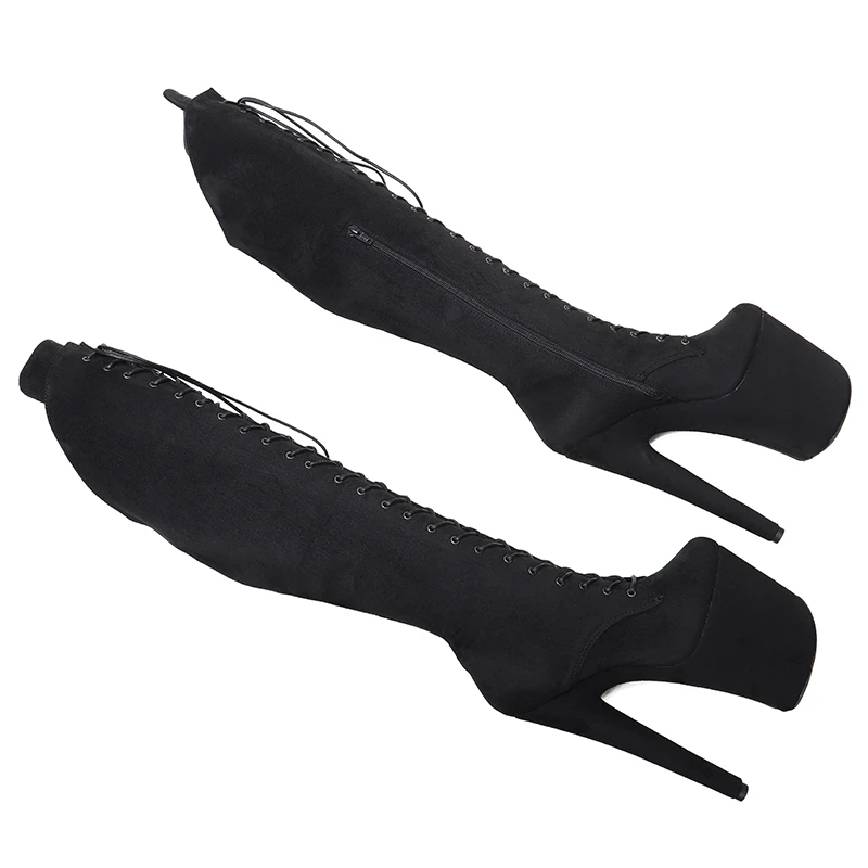 Leecabe 20CM/8inch  Black color suede   Pole dancing shoes High Heel platform Boots Pole Dance boots