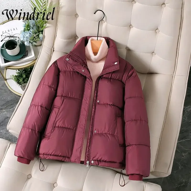 

Windriel Winter Cotton-padded Jacket Women Short Parka New Korean Solid Thicken Warm Clothes Fashion Stand Collar Bread Coat