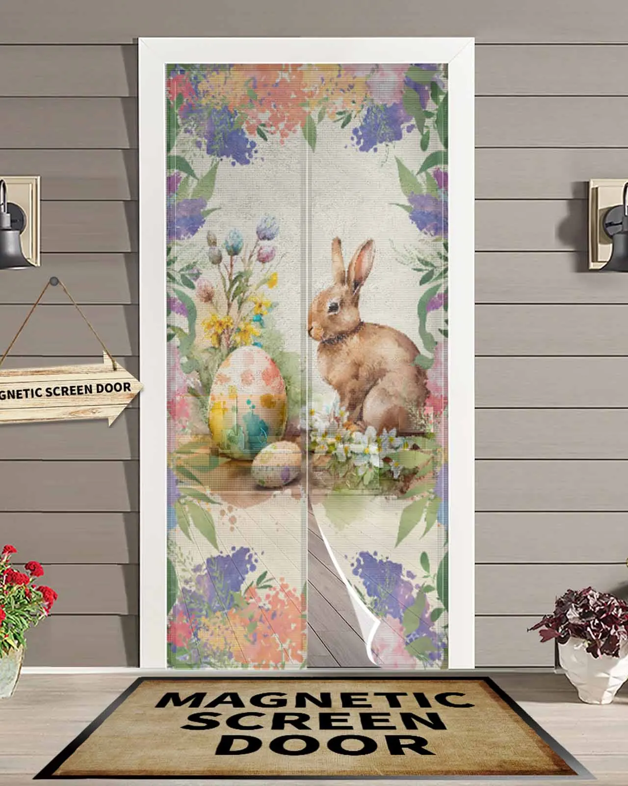 

Easter Bunny Eggs Flowers Summer Magnetic Door Curtain Living Room Bedroom Home Anti-mosquito Screen Door Curtain