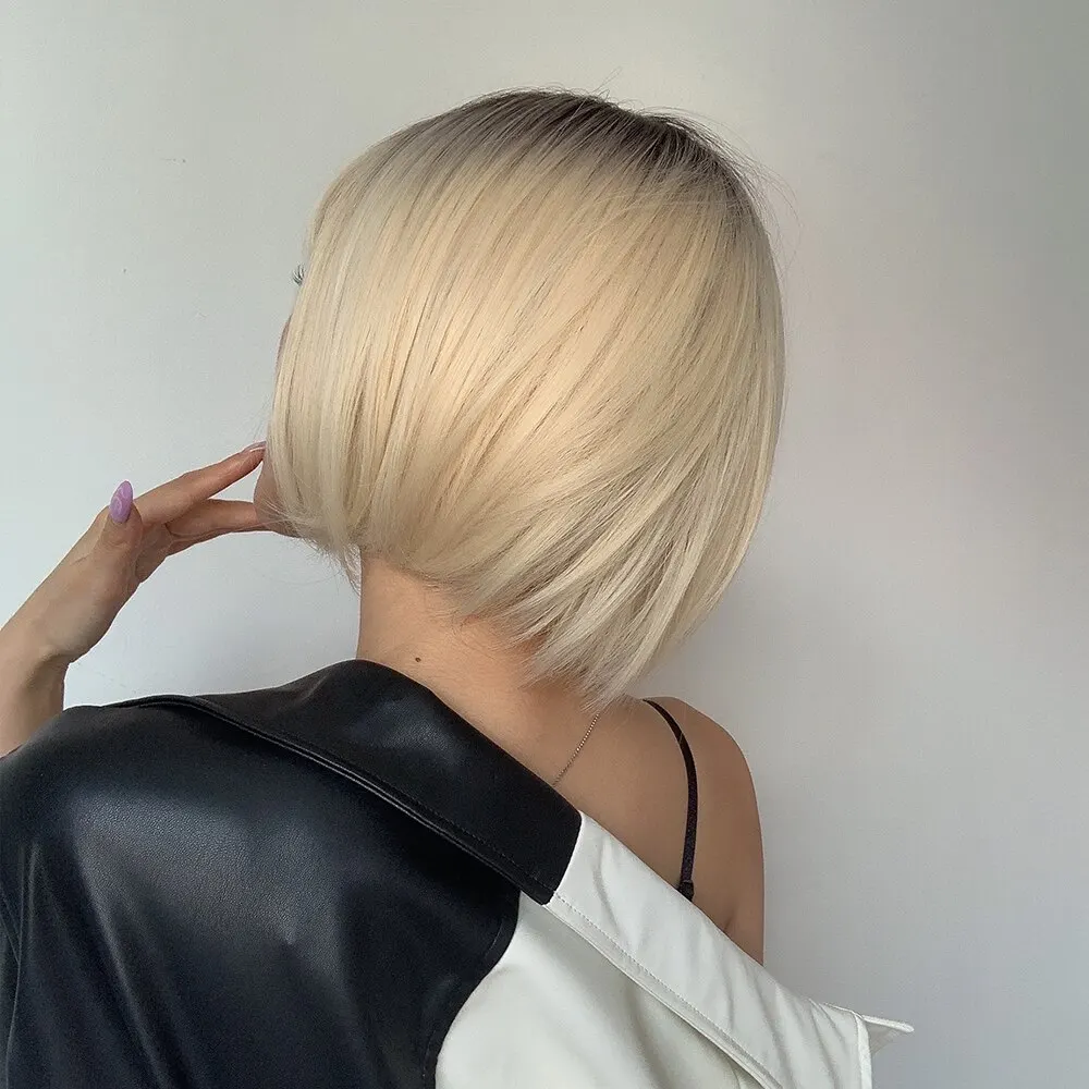 Platinum Sarı Ombre Sentetik Bob Peruklar Patlamalı Kısa Düz Doğal Saç Peruk Kadınlar İçin Günlük Parti Isıya Dayanıklı Fiber_voghion.com