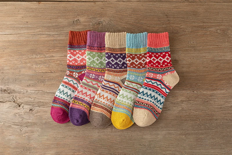 5 Paare/los Neue Witner Dicke Warme Frauen Socken Vintage Weihnachten Socken Bunte Socken Geschenk Freie größe YM7020 – Detail 9