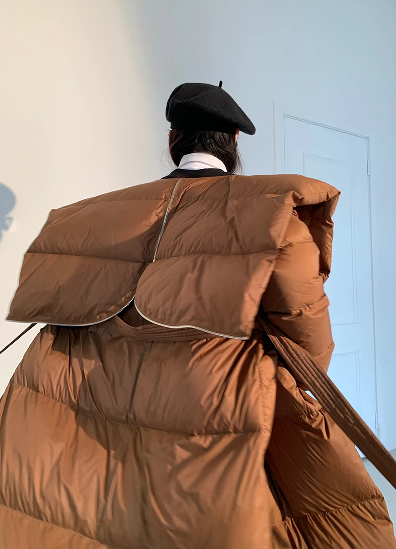 2023 Winter Women’s Clothing Large shawl extra long down jacket knee-high thick white goose down jacket 0218