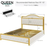 Queen Bed Frame w LED Lights, Platform Upholstered Bed w 4 Storage Drawers and Charging Station, Crystal Button-Tufted Headboard 2