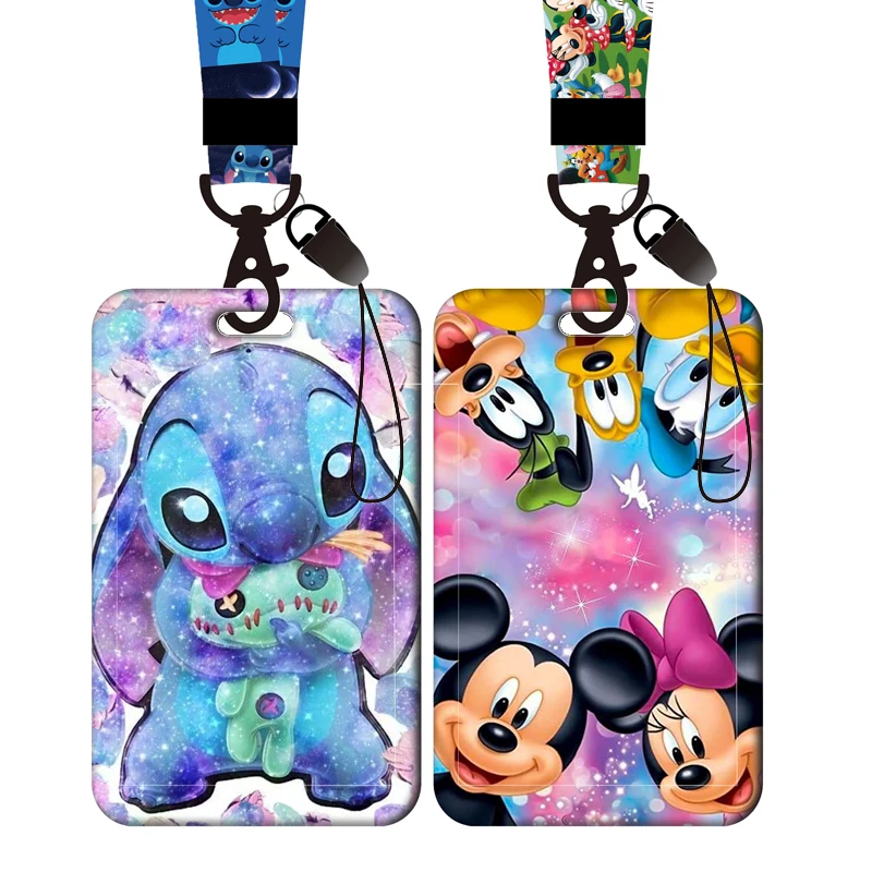 Disney Stitch Topolino Porta carte Cordini Porta carte Minnie Tracolla per portachiavi Porta bambini Porta badge Porta carte Boy Girl 1