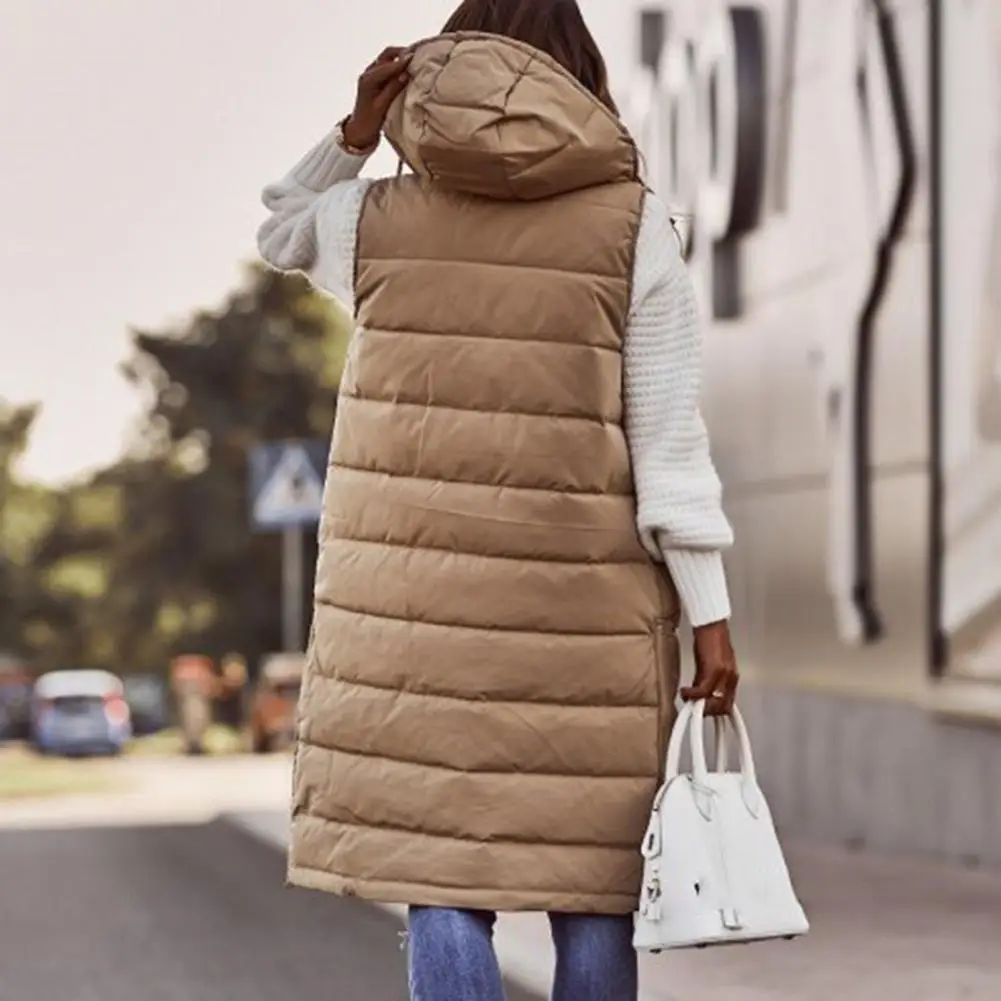 

Sleeveless Women Jacket Stylish Women's Winter Vests Padded Hooded Slim-fit with Zipper Hem Pockets for Cold Weather Fashion
