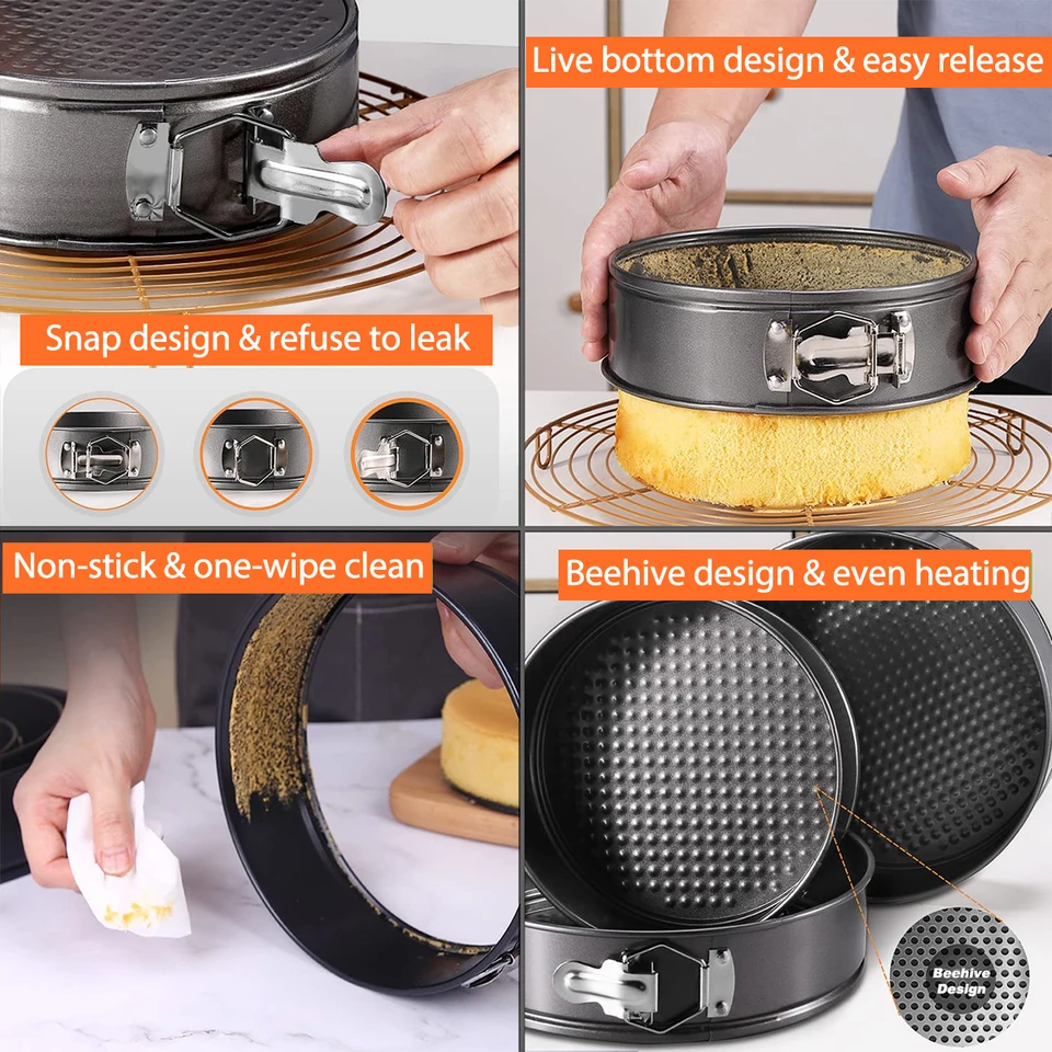 Confezione da 3 barattoli rotondi antiaderenti a forma di molla per torte da forno, teglia rotonda, antiaderente, robusta tortiera, 24 cm, 26 cm e 28 cm con fondo rimovibile Confezione da 3 barattoli rotondi antiaderenti a forma di molla per torte da forno, teglia rotonda, antiaderente, robusta tortiera, 24 cm, 26 cm e 28 cm con fondo rimovibile