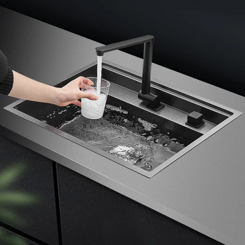 

Black kitchen sink above counter or udermount vegetable washing basin black stainless steel seamless welding pia