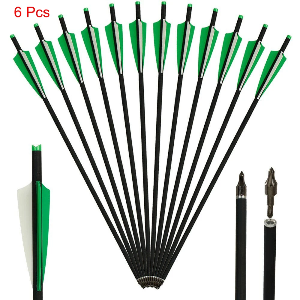 Carbon Crossbow Arrows with Half Moon Nock and Broadheads - Available in Sets of 6, 12, or 24