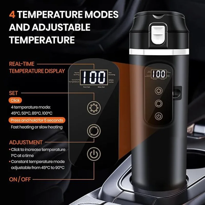 ABTC-휴대용 12V 차량용 히팅컵 450ml 터치스크린 디지털 디스플레이 물 ..