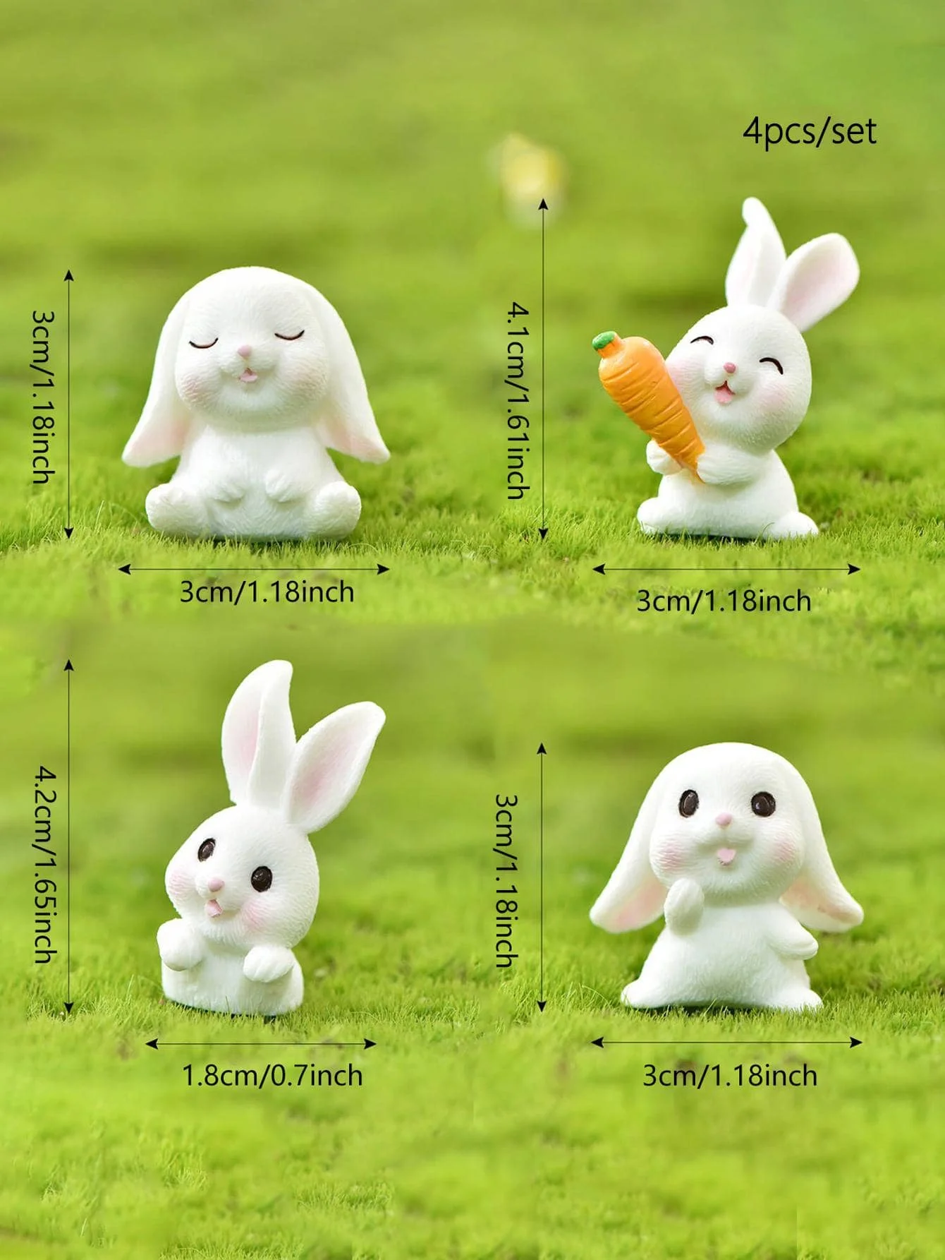 4PCS-Miniature Rabbit Model Mini Bunny Figurine Desktop Garden Landscape Ornament Resin Craft Easter Cute Home Office Decor Supp