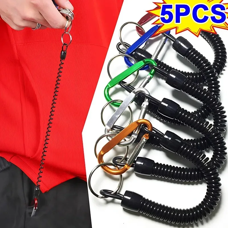 Tactical Retractable Spring Elastic Rope Retractable Coiled Tether with Carabiner Boating Fishing Retention Rope Fishing Tools