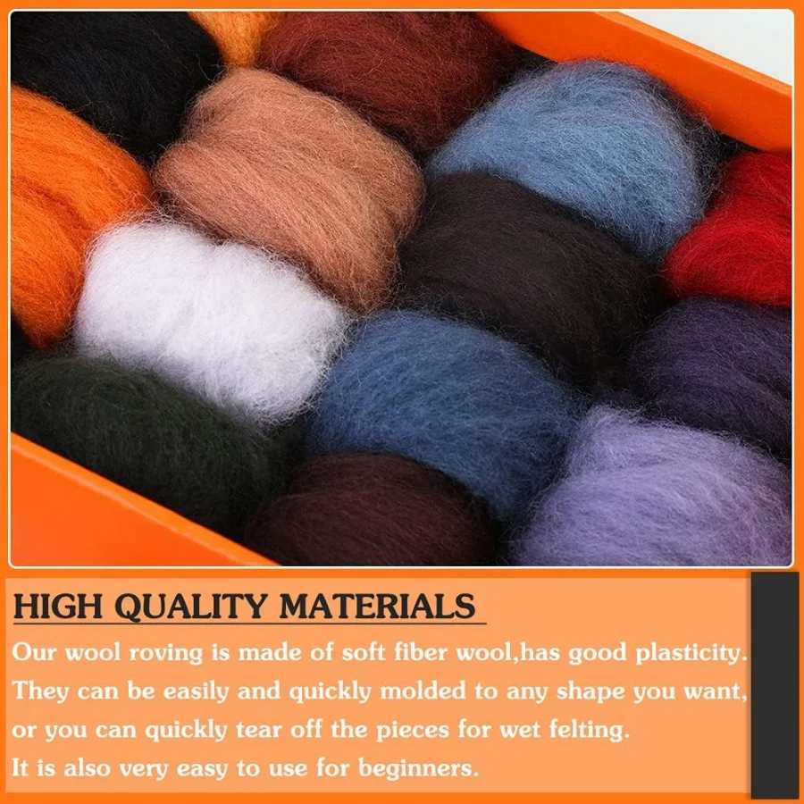 MIUSIE 30/54 Colors Wool Roving Yarn Fiber Wool Yarn Roving Needle Felting for Needle Felt DIY 3g/Color