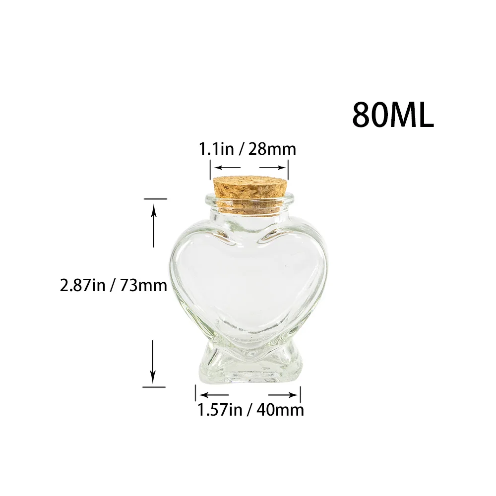 80ml Handmade Candy Bottle Heart-shaped Glass Cork Bottles Soft Rainbow Empty Clear Container Crafts Ornaments Storage