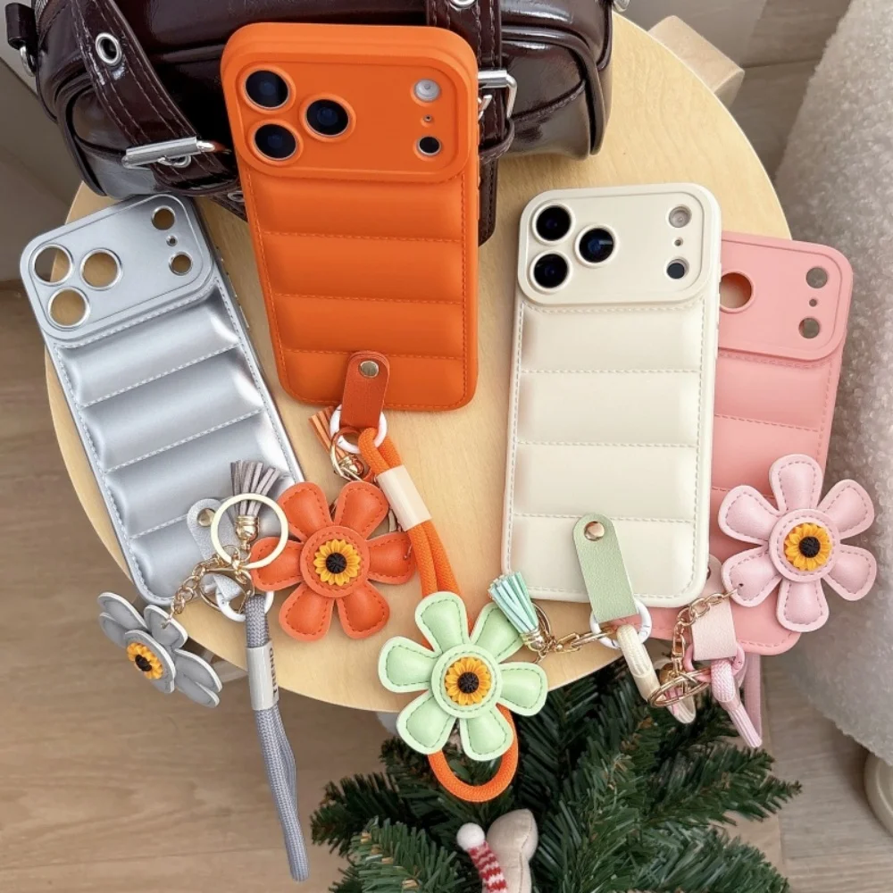 Sunflower Pendant Lanyard Case with Wrist Strap - Shockproof Soft Down Jacket Cover