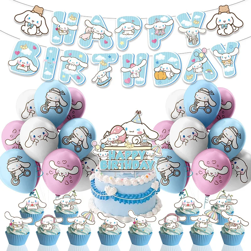 Cinnamoroll Themed Inflatable Balloon Party Decorations Sanrio Themed Children Flag Banners Cake Plaques Inflatable Toys Set