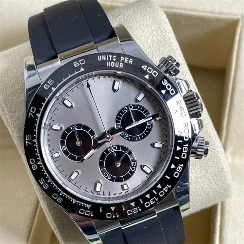

Hot Sale Luxury Men's Watch Automatic Mechanical Full-featured Panda Dial Black Rubber Fashion WristWatch Ceramic Bezel