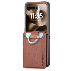 Custodia per telefono in pelle magnetica con portacarte e supporto a anello