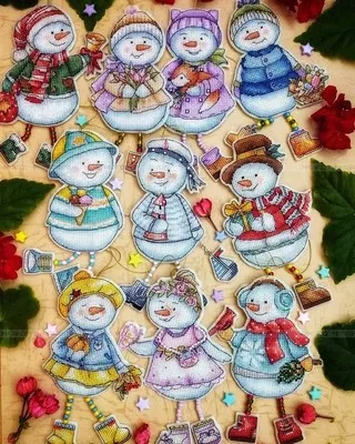 Description Picture 4 of itemCross stitch DMC line kit metal spring leg beads hanging feet cute snowman plastic board refrigerator sticker