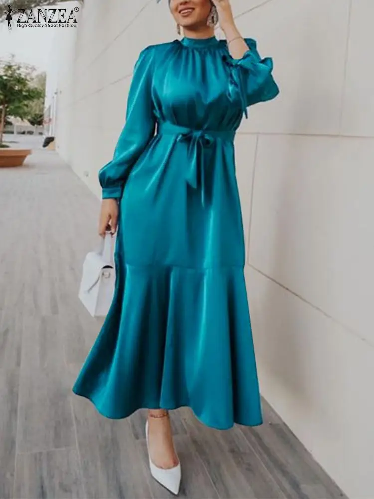 2023SpringSummerLongSleeveMaxiDressesZANZEAWomenSatinParty