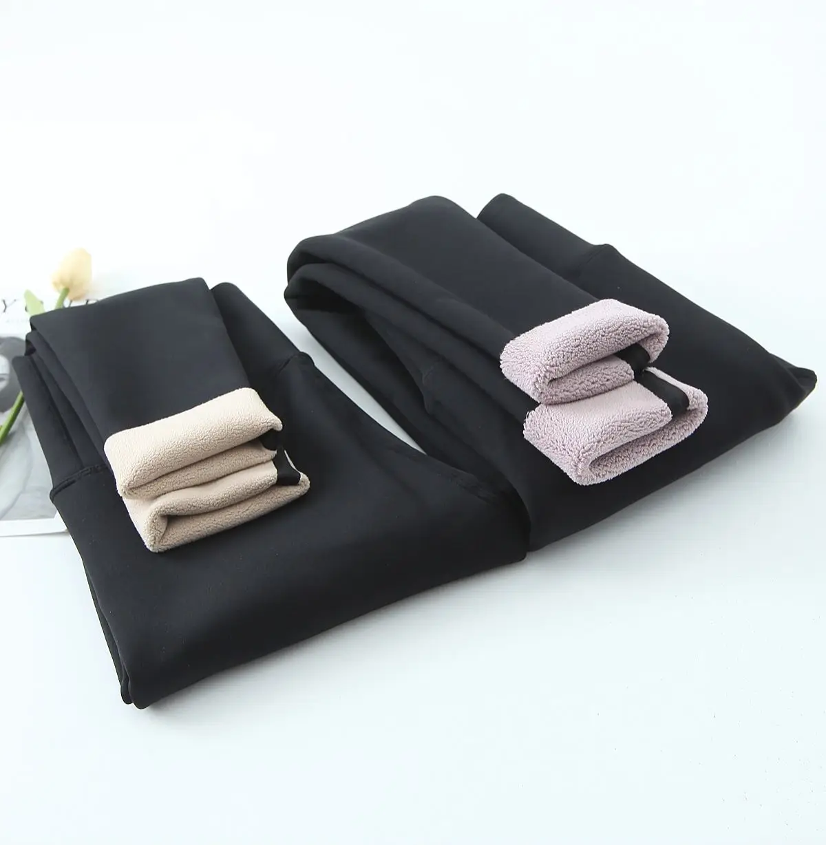 Quality Fleece Composite Leggings For Women Plus Size Winter 2023 Fashion Thick High Elastic Nylon Slim Black Bottoms