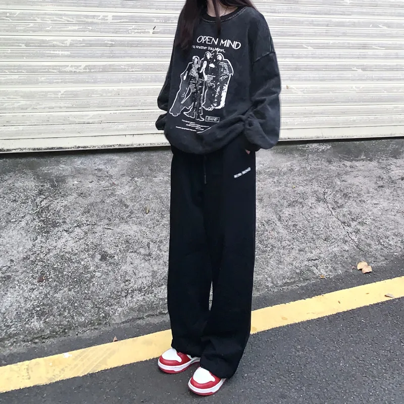 American Hip-hop Basic Baggy Pants Women Men New High Waist Drawstring Straight Sports Wide Leg Pants M-2XL