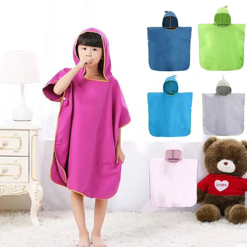 

Children With Hooded Swimming Quick-drying Bath Towel Absorbent Can Wear Changing Cape Microfiber Beach Bathrobe Sports Outdoors