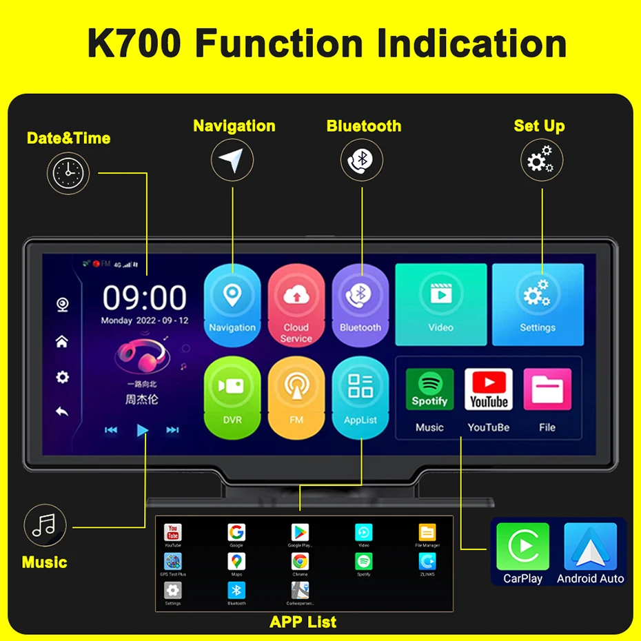  DVR K700 ī÷, ڵ 4G GPS ̼ ú, 1080P FHD  , ȵ̵ 10 ̷  ķ, 10.26 ġ