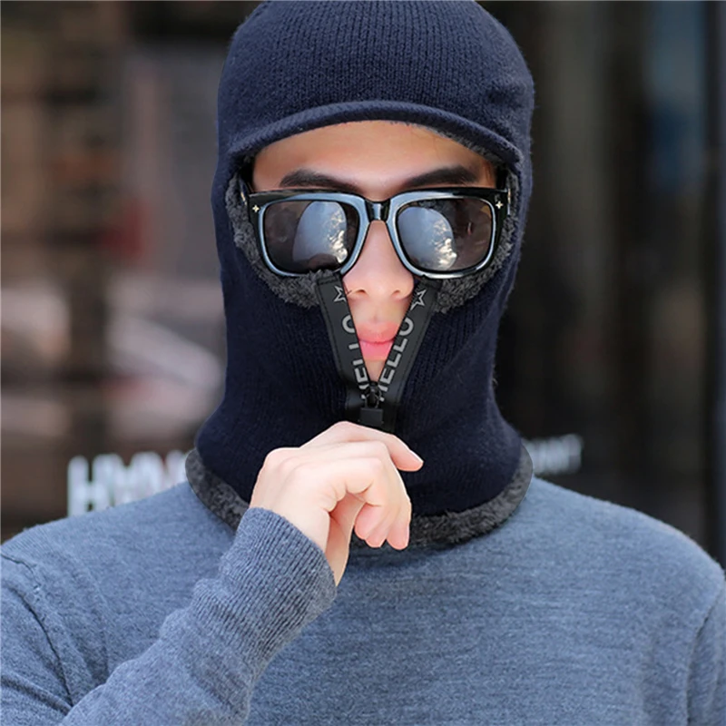 Men Women Knitted Hats Winter Thickened Plush One Piece Outdoor Cycling Zipper Neck Protection Male Female Woolen Cap baseball cap winter hat