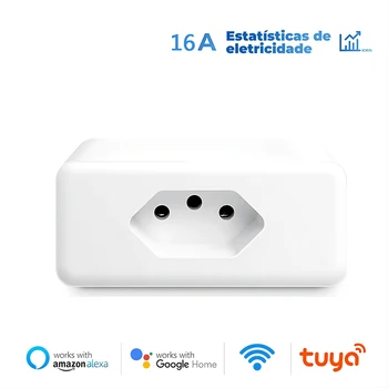 Tuya 16A Brazil Standard WiFi Smart Plug Smart Life APP Remote Compatible Smart Socket Voice Work For Google Home Alexa