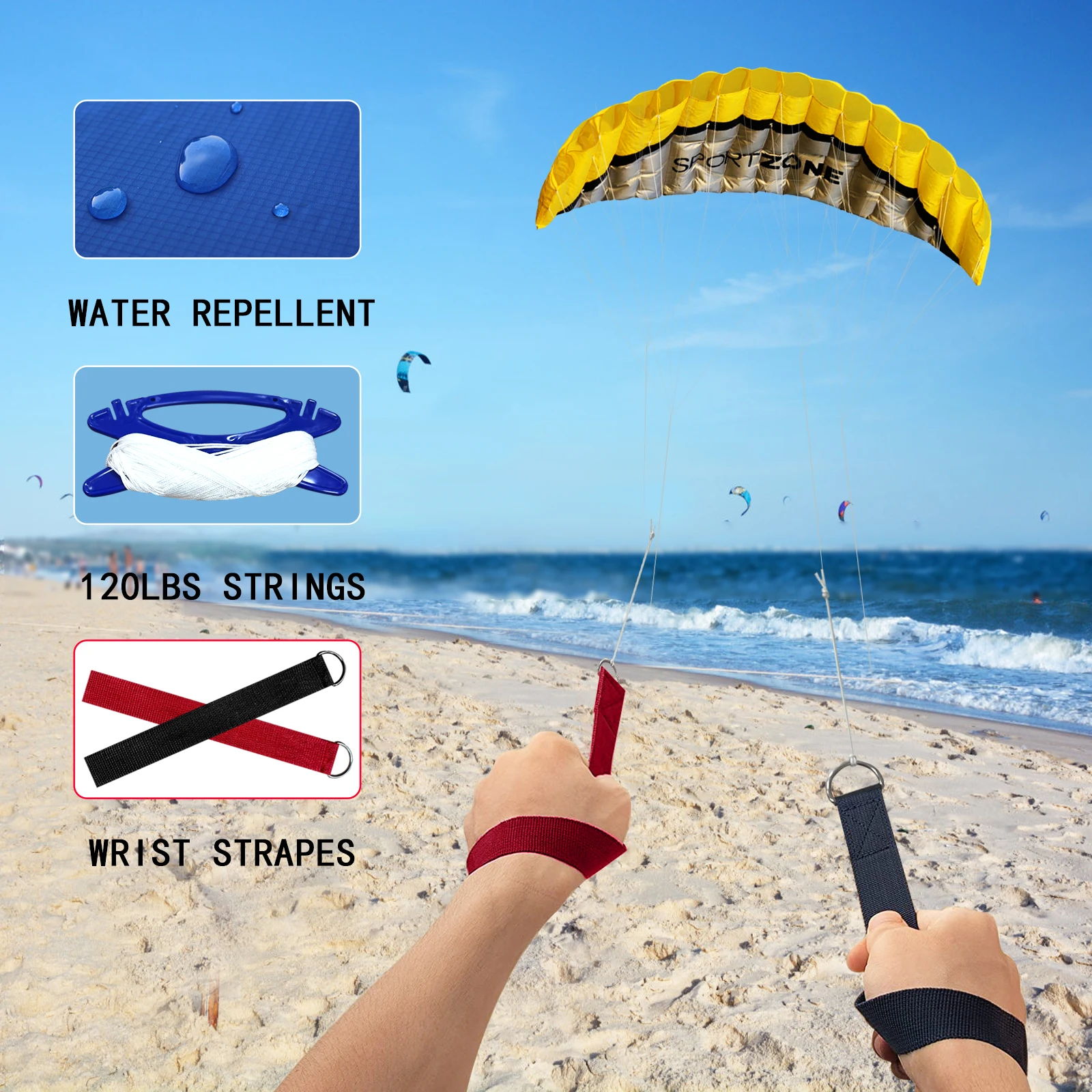 Beach Kite Parafoil Kite 2.5m Dual Line Parafoil Kite Flying Tools Power Braid Sailing Kitesurf Rainbow Sports Beach