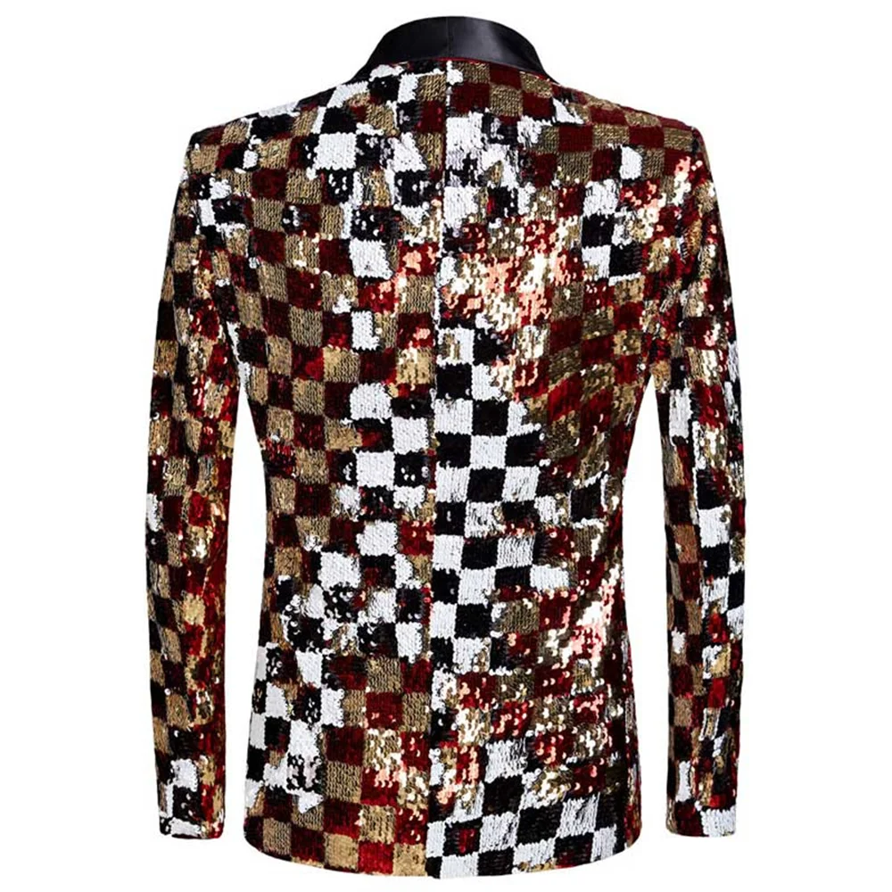 Luxury Jacket Blazer Male Suit 2023 New in Fashion Men's Shiny Square Plaid Sequin Tuxedo Blazer Wedding Stage Singer Costume